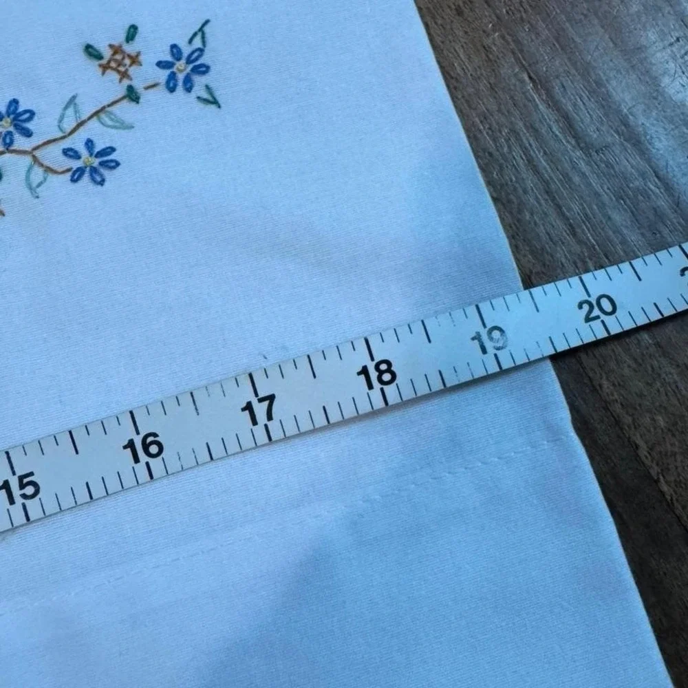 Embroidered cross stitched white pillowcase set of 2‎ w/ blue floral girl dress